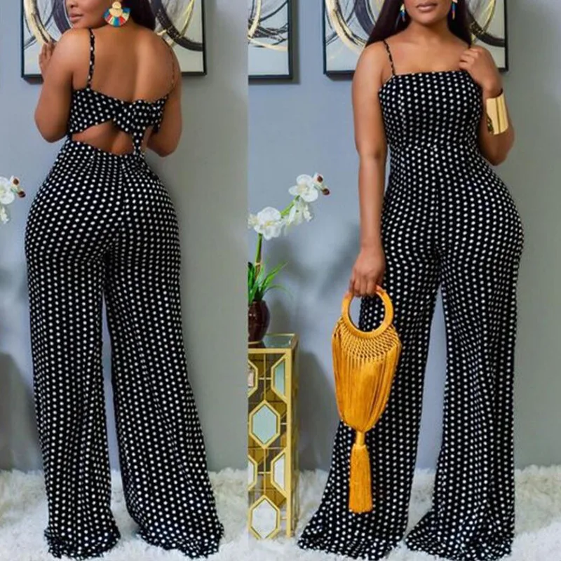 

2021 summer hot sale ladies fashion spot print sling strap wrapped chest strap sexy jumpsuit, Picture