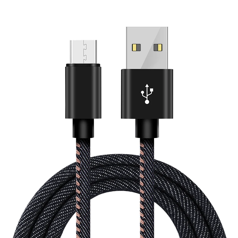 

High quality jean denim 2A durable cloth 1M mirco USB phone charger data cable for samsung android cellphone, Blue/black/red