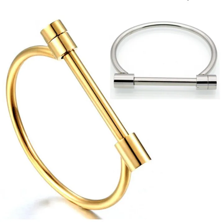 

2021 Stainless Steel Flat Head Screw Bar D-shape Shackle Horseshoe Cuff Bangle Bracelet