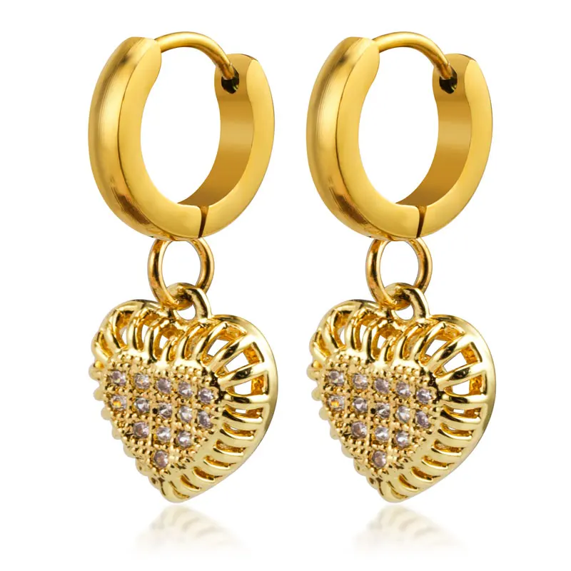 

New Design Cute Stainless Steel Crystal Hoop Earrings 18K Gold Earrings for Women