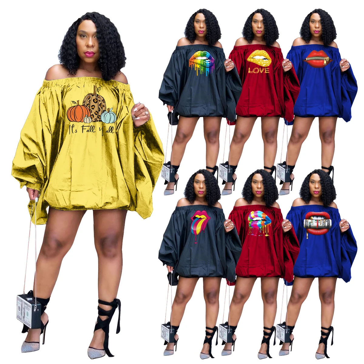 

Customised logo Fashion Casual Solid Color Print Mid Dress