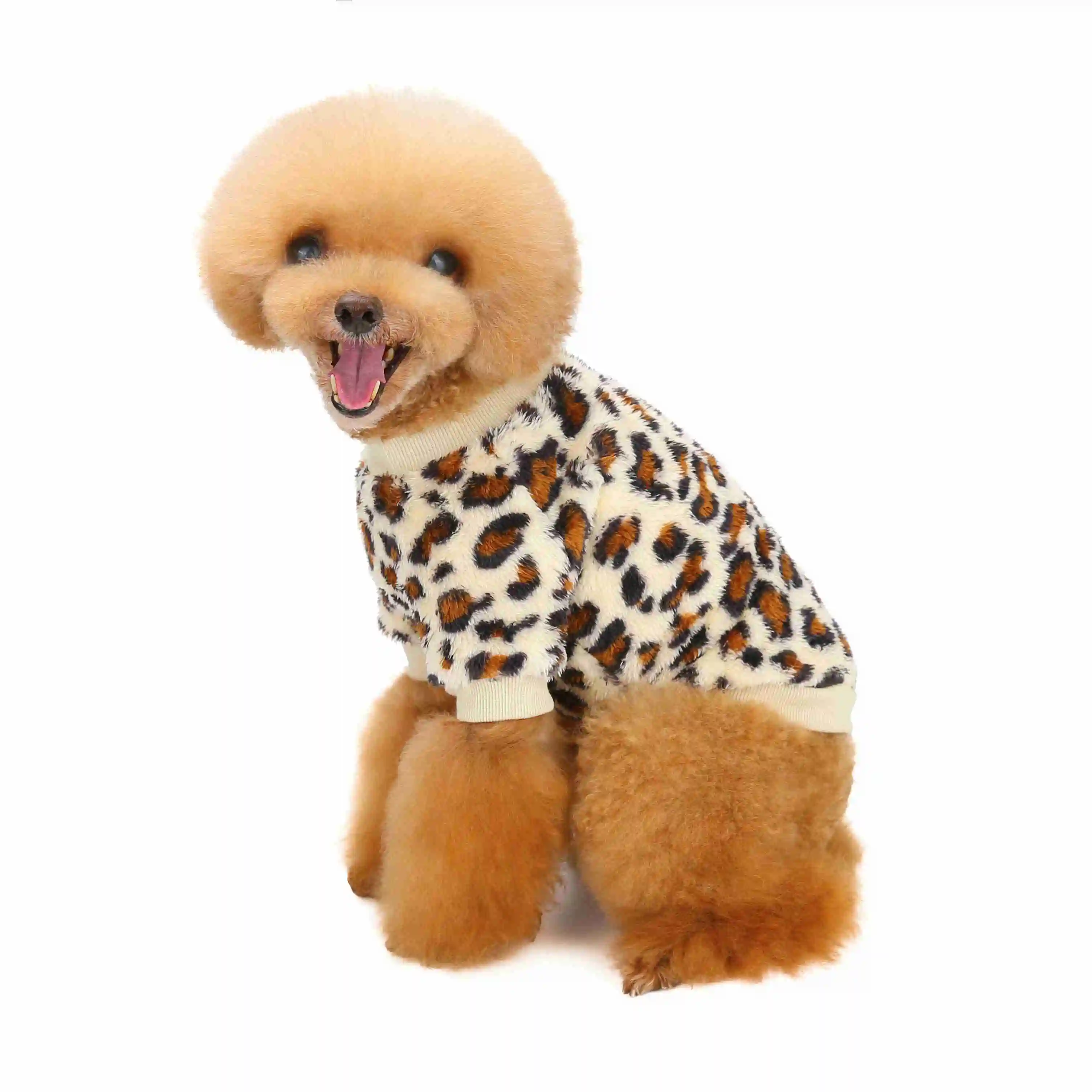 

Plush Warm Leopard Grain Dog Sweater Pet Sweater for Pug Bulldog Schnauzer Teddy Poodle