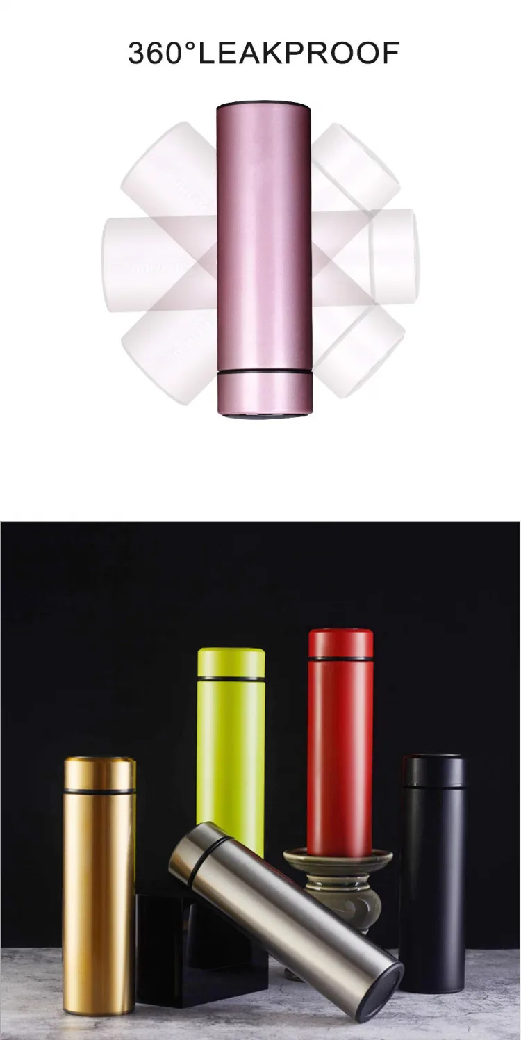  Private Label 17oz Metal Infuser Tumbler Stainless Steel LED Smart Water Bottle with Temperature Display