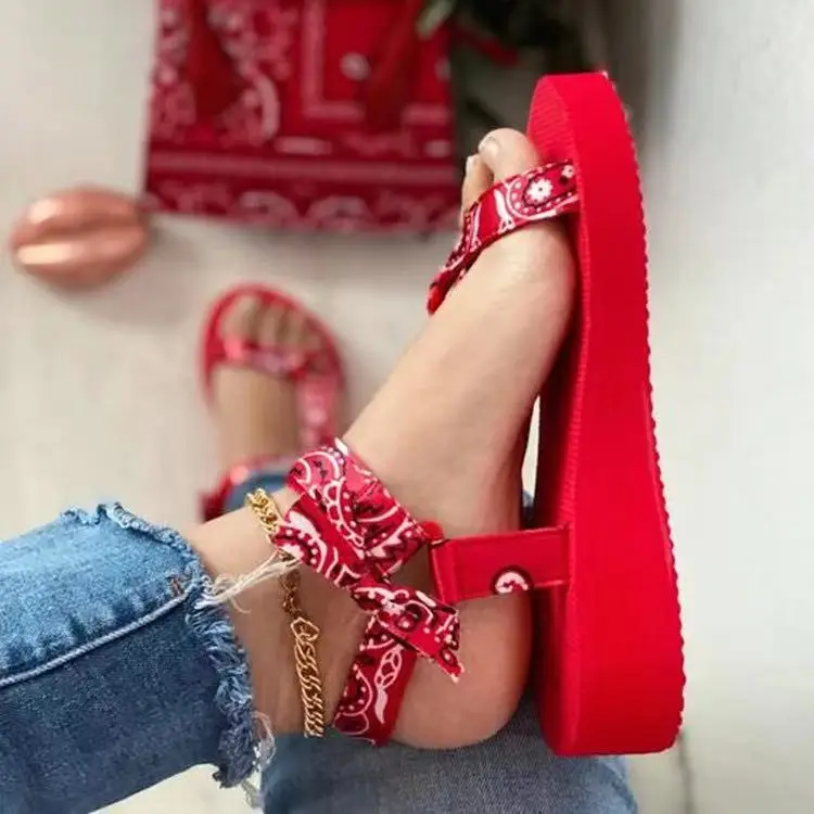 

Bow Strappy Sandal grosgrain straps Paisley Pattern women sandal with match pattern bag set