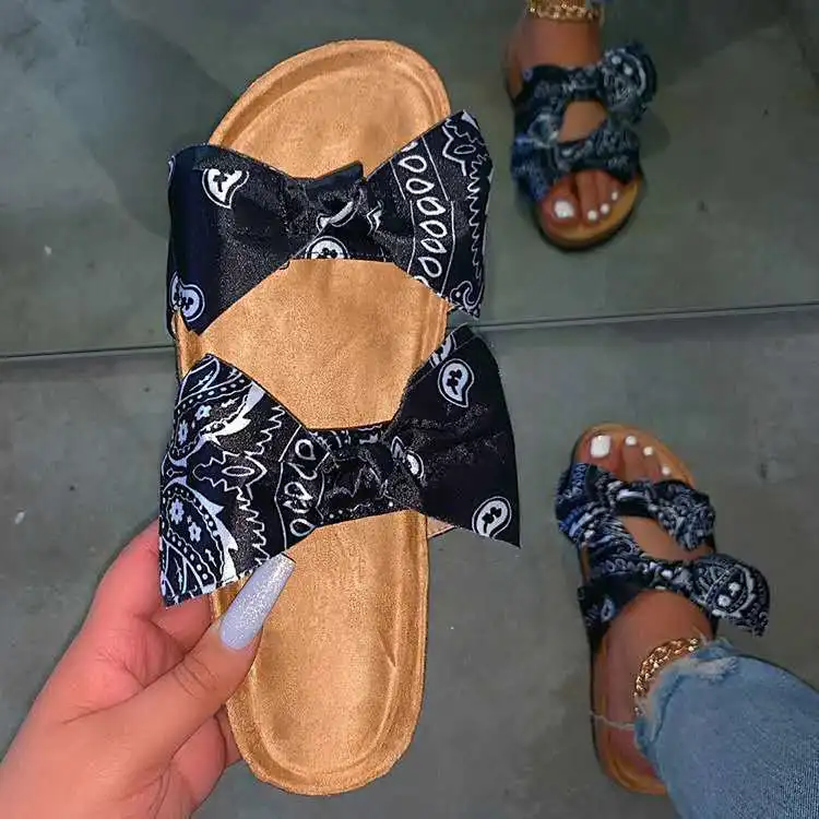 

Amazon latest hot selling women summer beach bow knot slippers sandals bandana slippers for women ladies, Rich