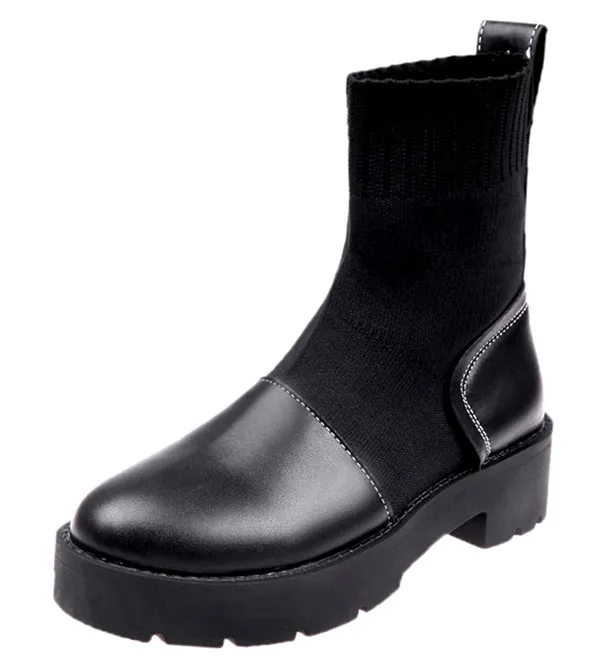 

Autumn Women Martin Socks Boot Black Knit Ankle Boots Ladies Girl