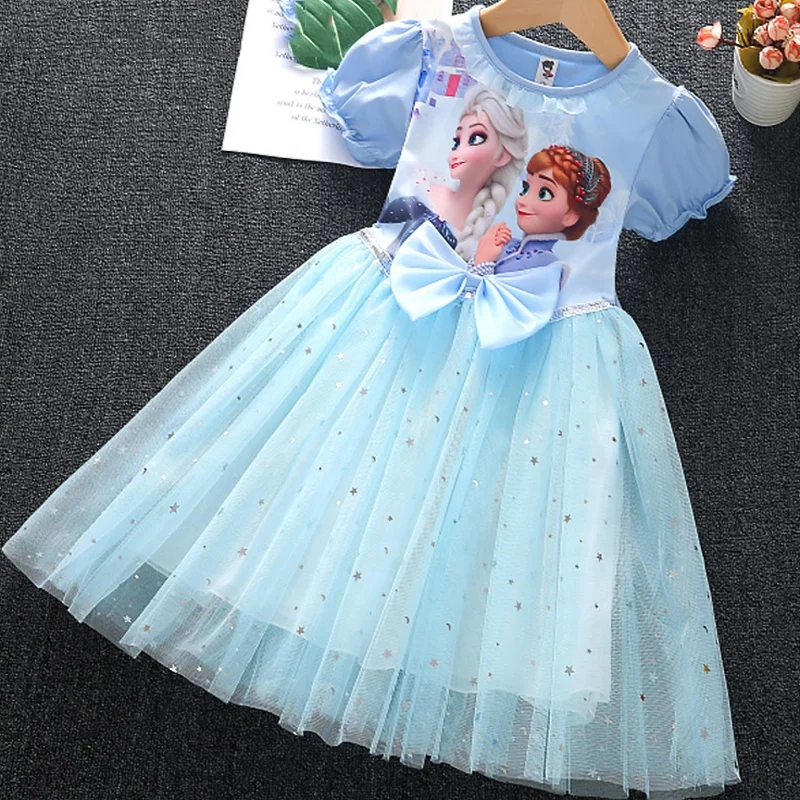 

Girls Dress Summer Short-sleeved New Frozen-Elsa Princess Net Gauze Tutu Dress Children's Party Birthday Christmas Dress 2-9Y
