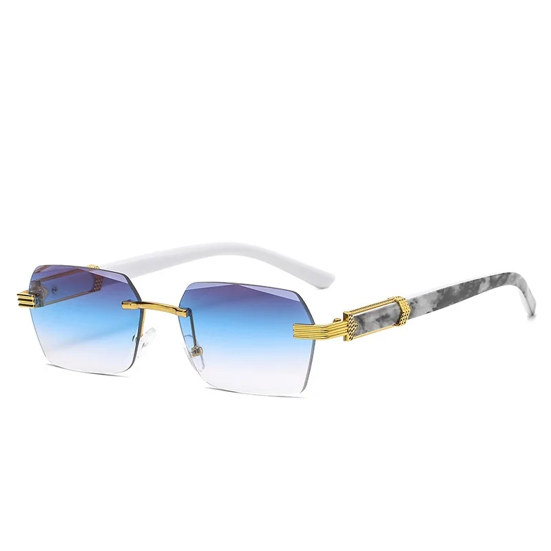 

2021 Hot Sale Vintage Brand Designer Candy Color Marbling Square Rimless Cut Edge Black Shades Clear Sunglasses For Men Women