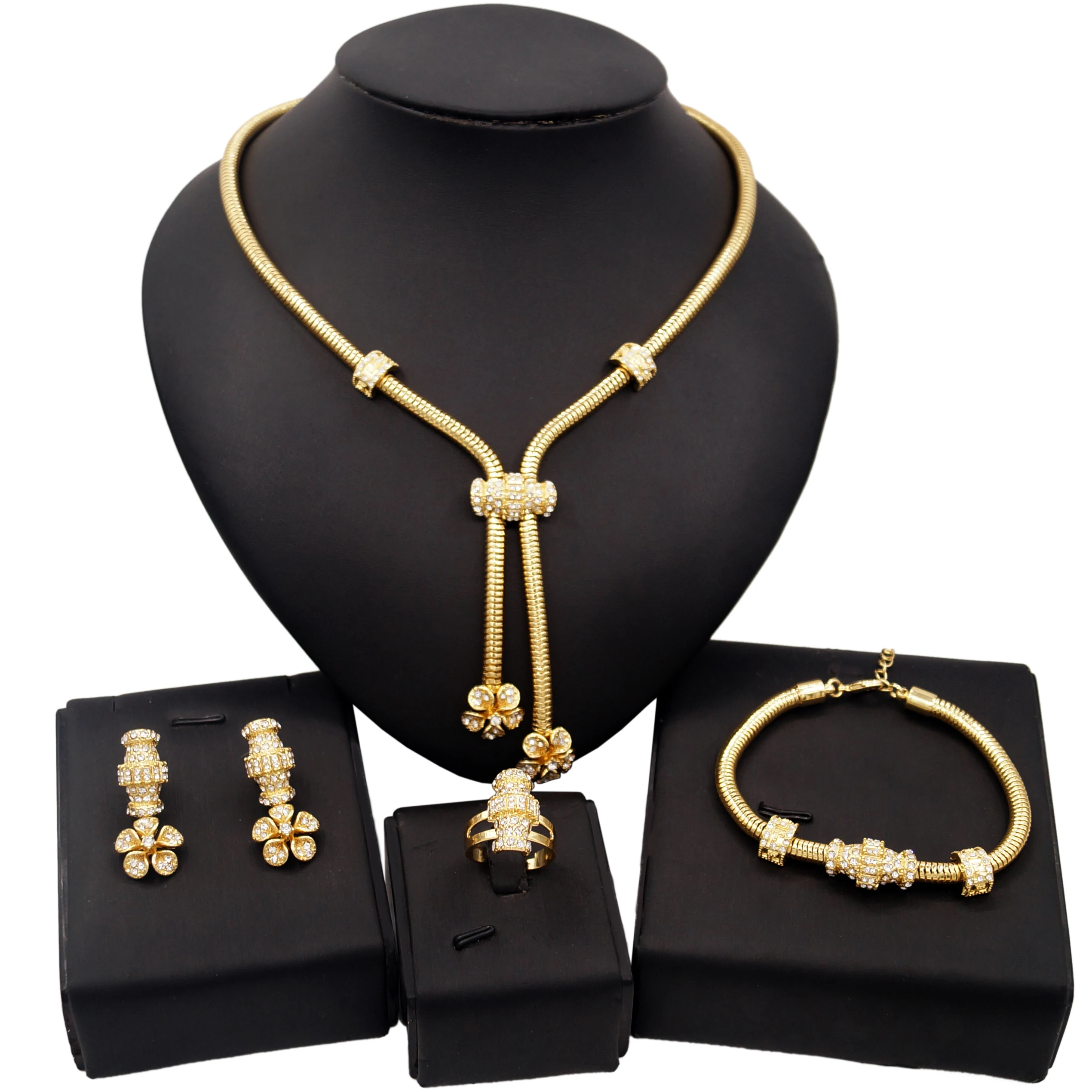 

Yulaili Trendy Romanian Gold Style Small Flower Shape Crystal Necklace Jewelry Set Bridal Women's Party Wholesale Jewelry Sets