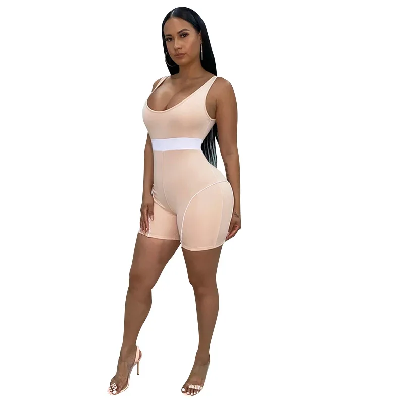

New Summer Rompers Womens Street Wear Backless Tank Top Custom Logo Cut Out Breathable Biker Shorts Training & Jogging Wear