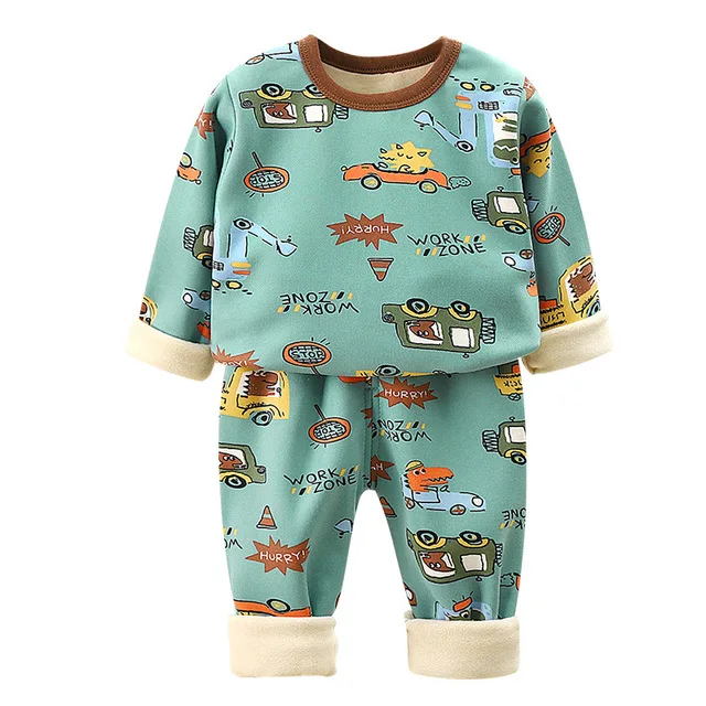 

Hot sale kids pajama sets good quality new autumn winter thickened long sleeve pajama set casual polyester pajama sets, As picture