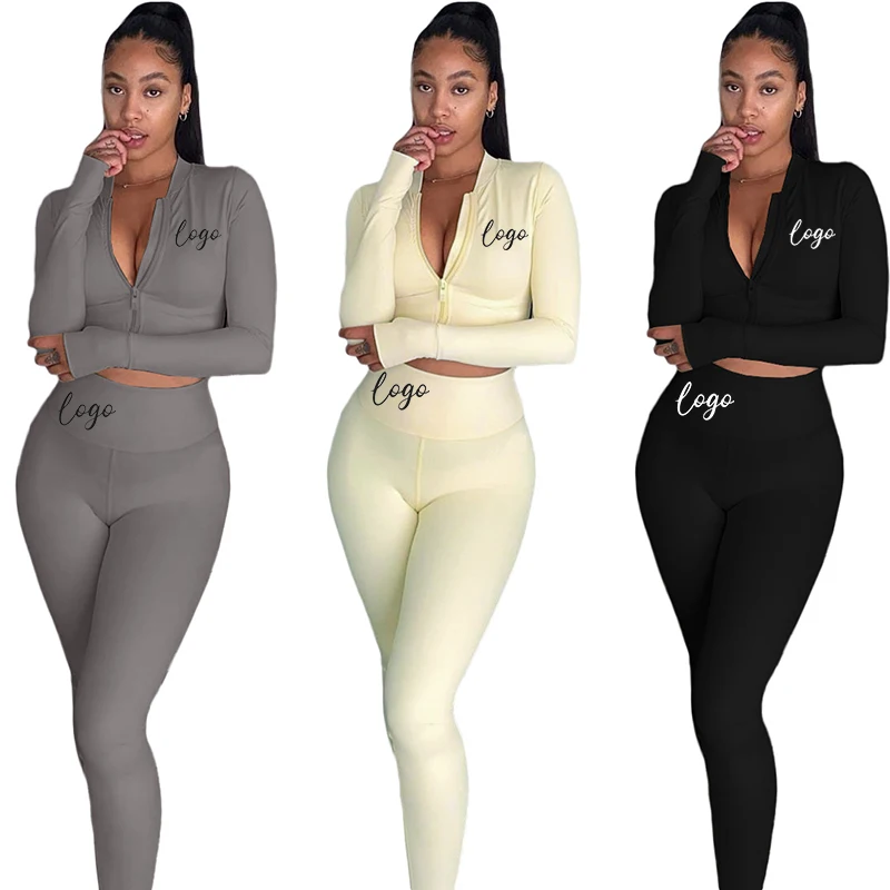 

C52-1 crop top women's suit custom logo gym wear women two piece set sweat track jogger pant jogging sweatsuit