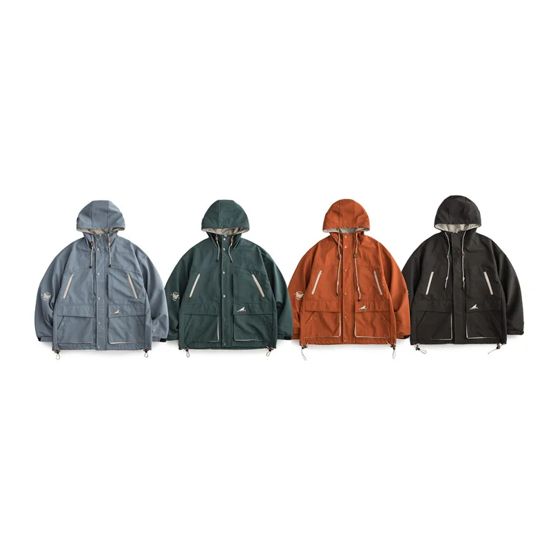 

Windproof Drawstring 3D Pockets Blue Orange Green Black Oversize Hooded Windbreaker Jacket for Woman