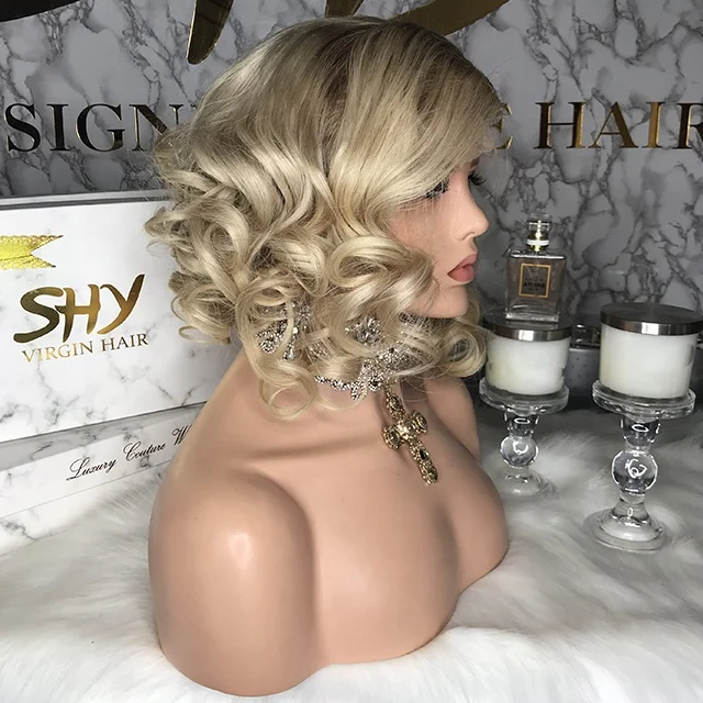 

Short Hair Wigs For Small Heads Blonde Lace Front Wig Human Hair Bleached Knots