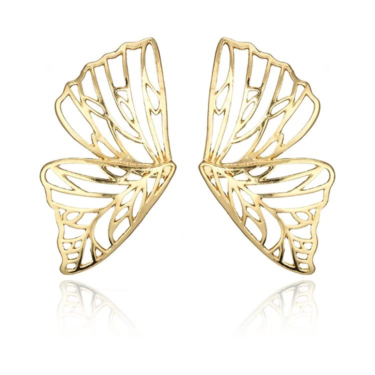 

New butterfly earrings personality exaggerated big butterfly wings earrings alloy hollow earrings for girls, Golden