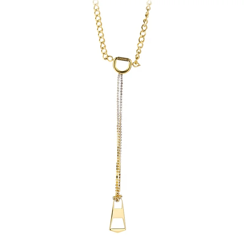 

Listen To Me Customized Fashion Design Stainless Steel 18K Gold Plated Jewelry Necklaces Horseshoe Zircon Chain Pendant Necklace