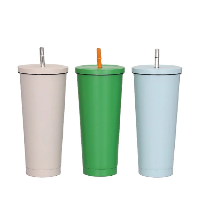 

New Arrival 750ml Coffee Cup Portable Travel Mugs Vaccum Insulated Tumbler 304 Double Stainless Steel Straw Cup With Lid, As picture