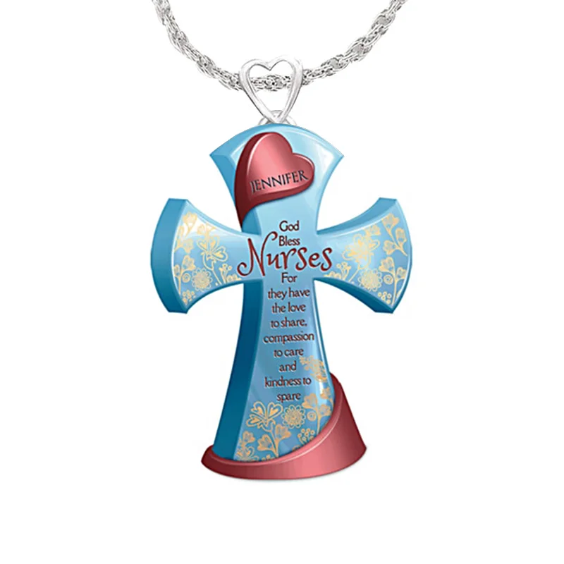 

New Product God Bless Necklace Nurse Blessing Item Religious Pendant Women's Cross Necklace