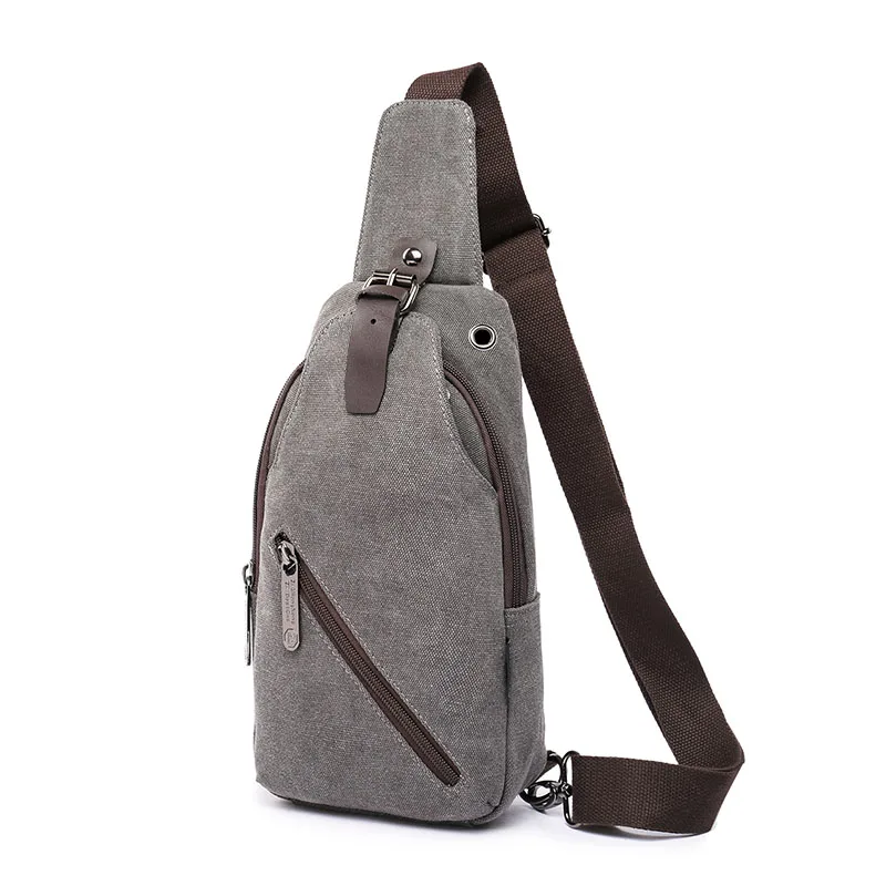 

Vintage Style PU Canvas Casual Satchel Shoulder Sling Chest Crossbody Bags With Headphone hole, Customization