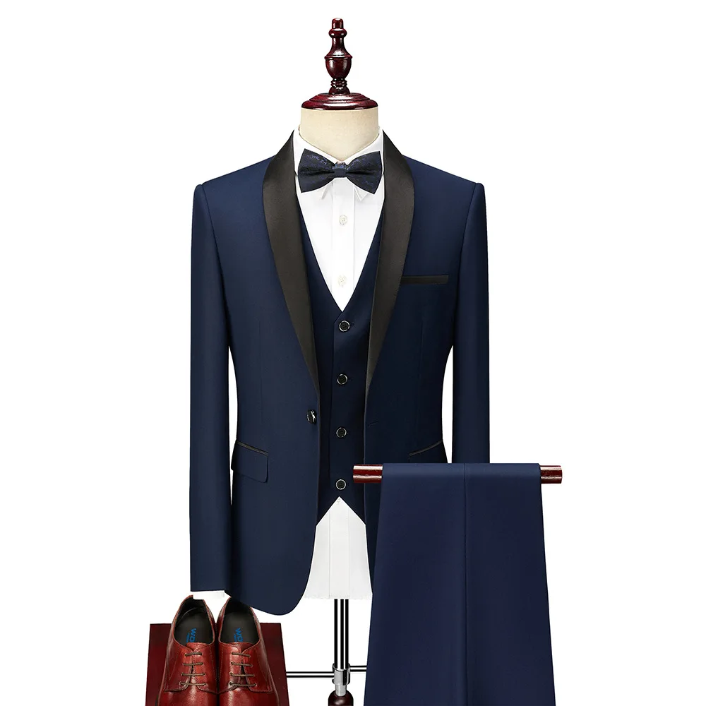 

Navy blue Mens Suit For wedding Blazer Masculino Handsome Groom Suits Best Men Slim Fit Groom Tuxedos For Man(Jacket+Vest+Pant)