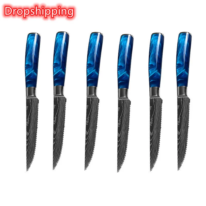 

Drop shipping blue resin handle kitchen home utensil steak knives set