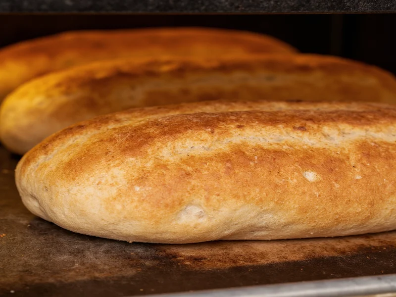 Ciabatta loaves with golden crust fresh from oven