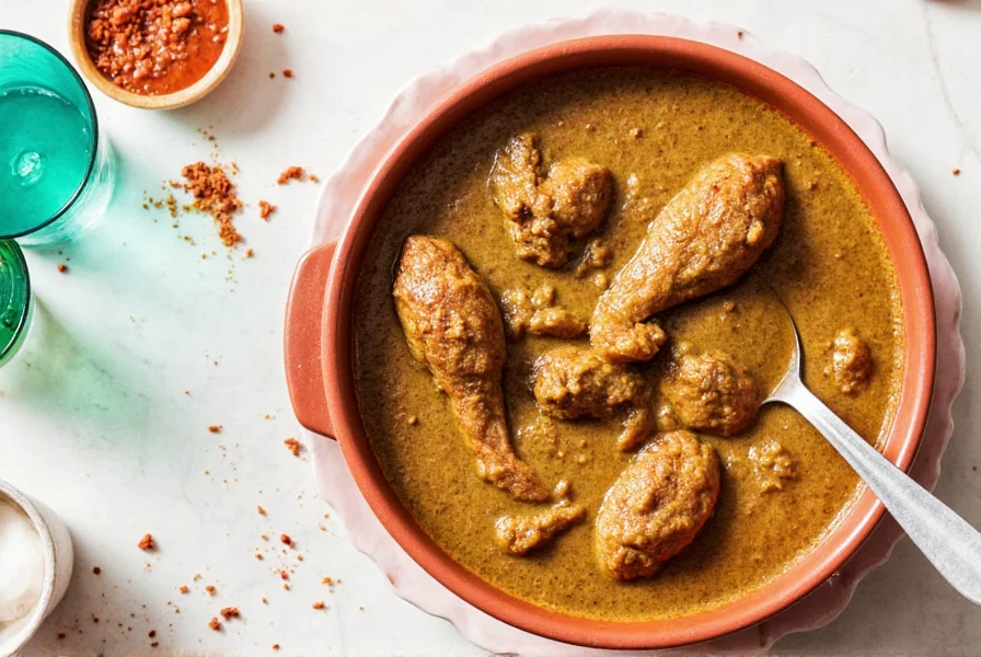 Pollo al Mole Poblano served on a traditional plate