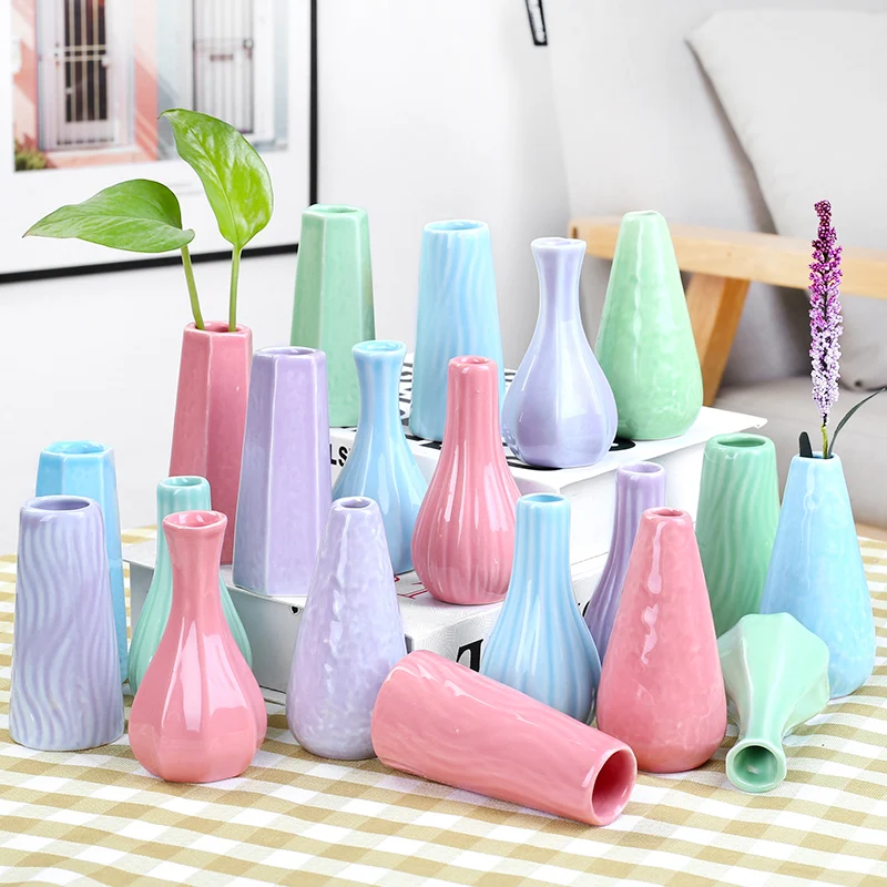 

simple Mini Ceramic colorful vase water green plant bottle ceramic vase for living room bedroom decoration, Green, purple, pink, blue