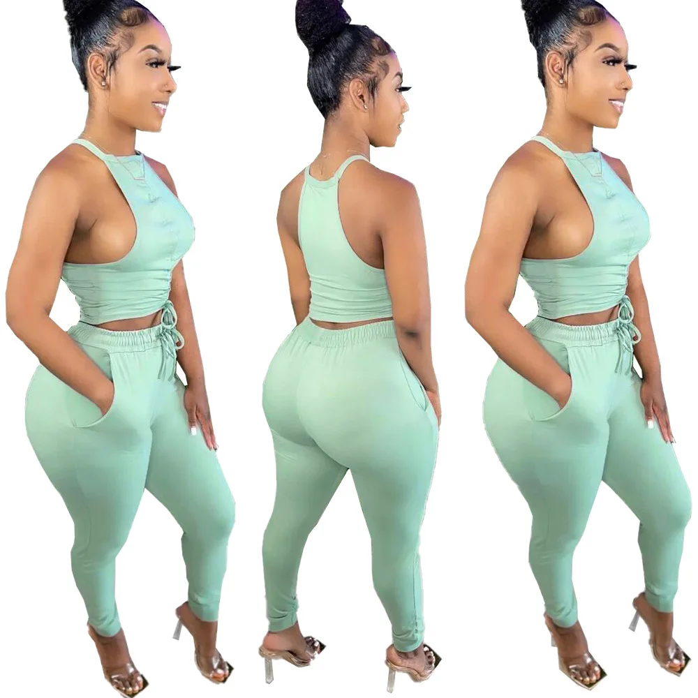 

Fashion Style Fashion Women's Casual Crop Top Outfits Tank Top Long Pants 2 piece set women, Picture shows