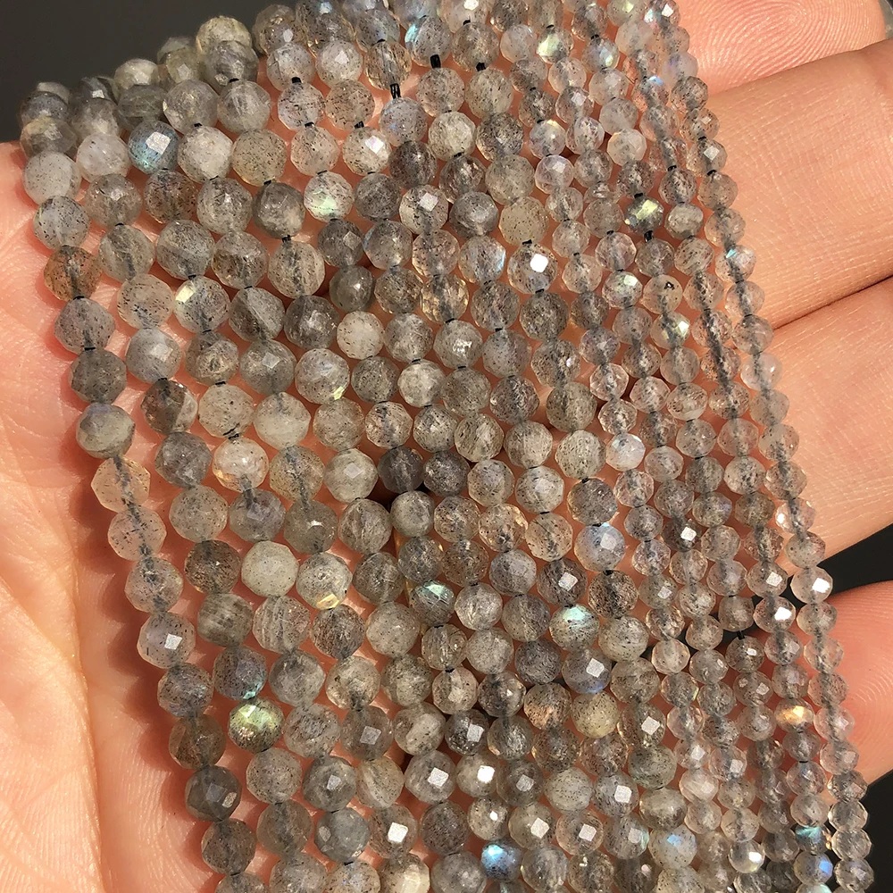 

Wholesale 2/3/4mm Faceted A+ Natural Gray Labradorite Stone Beads For Jewelry Making DIY