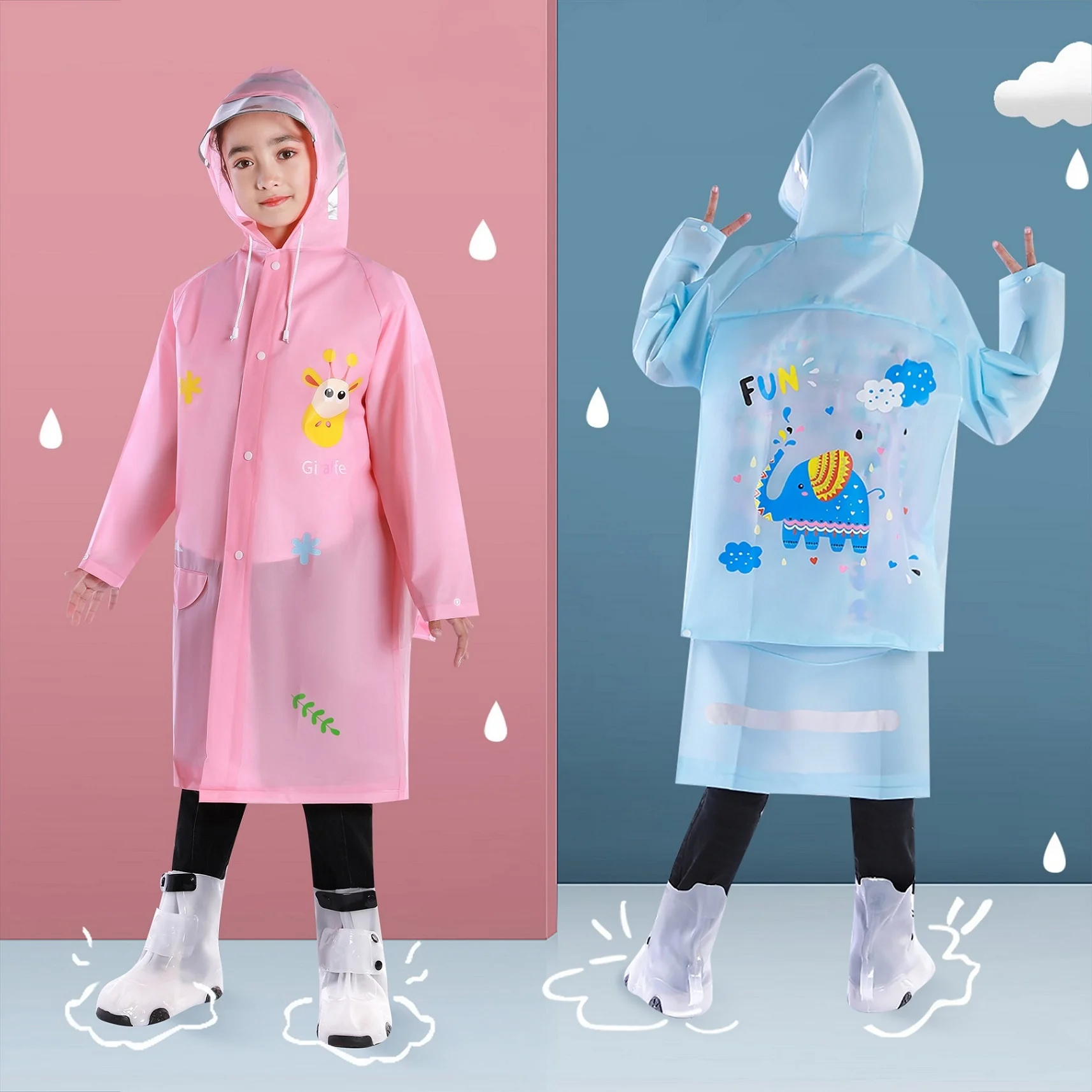 

Age 4-5 Waterproof Cartoon Kids Trendy Rainwear EVA Reusable Cute Stylish Children Plastic Raincoat, Pink,yellow,blue,green