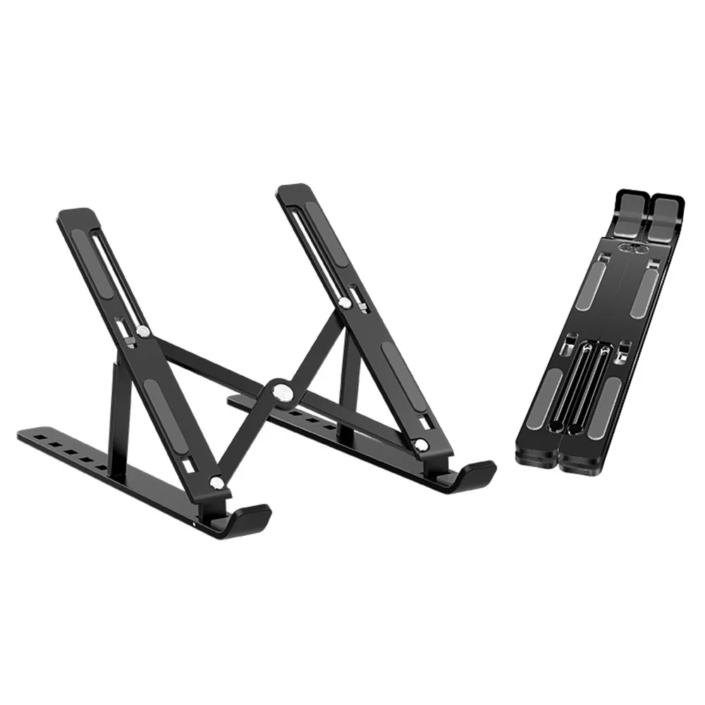 

Silica Gel Aluminum Alloy Computer Desk Foldable Bracket Portable Laptop Stand for All Size Notebook, Black sliver