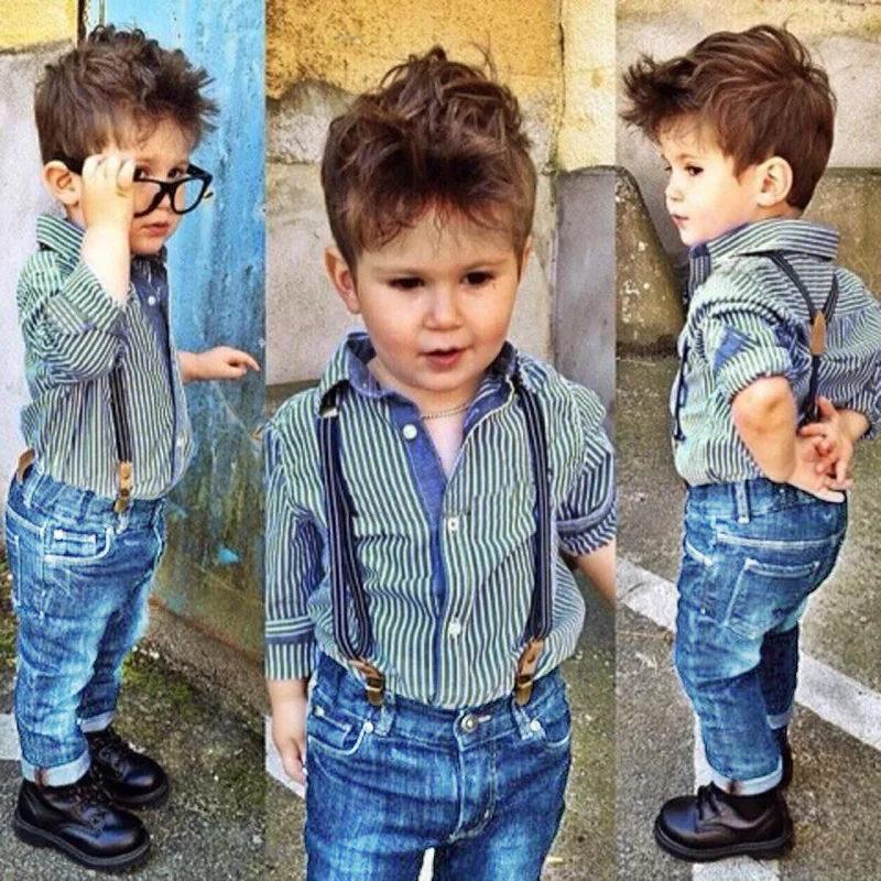 

Manufacture Baby Boys Boutique Clothing Handsome Long Sleeve Plaid Top Sets For 1-7years, Picture