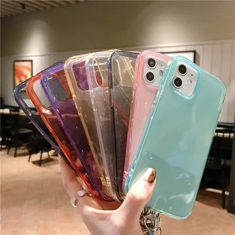 

For iPhone 12 Pro Case Candy Color Clear With Rope Phone Cover For 12 Mini 11 Case Soft TPU Back Cover