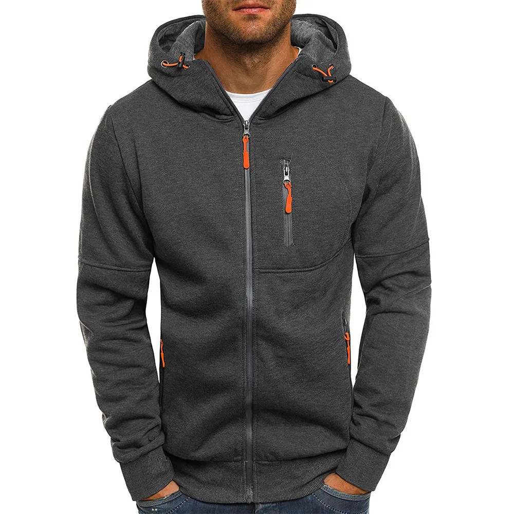 

2021 hot selling sports fitness leisure sweater custom autumn winter full zip up plain hoodie for men