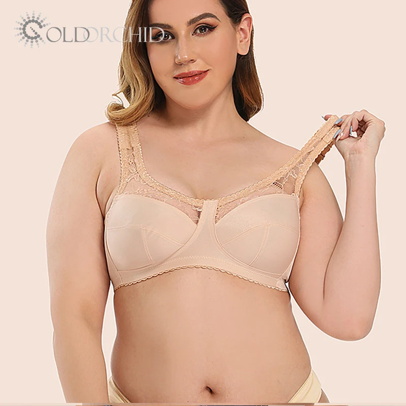 

Soft and comfortable ladies sexy net lace underwear plus size wireless bra sets, Black, beige