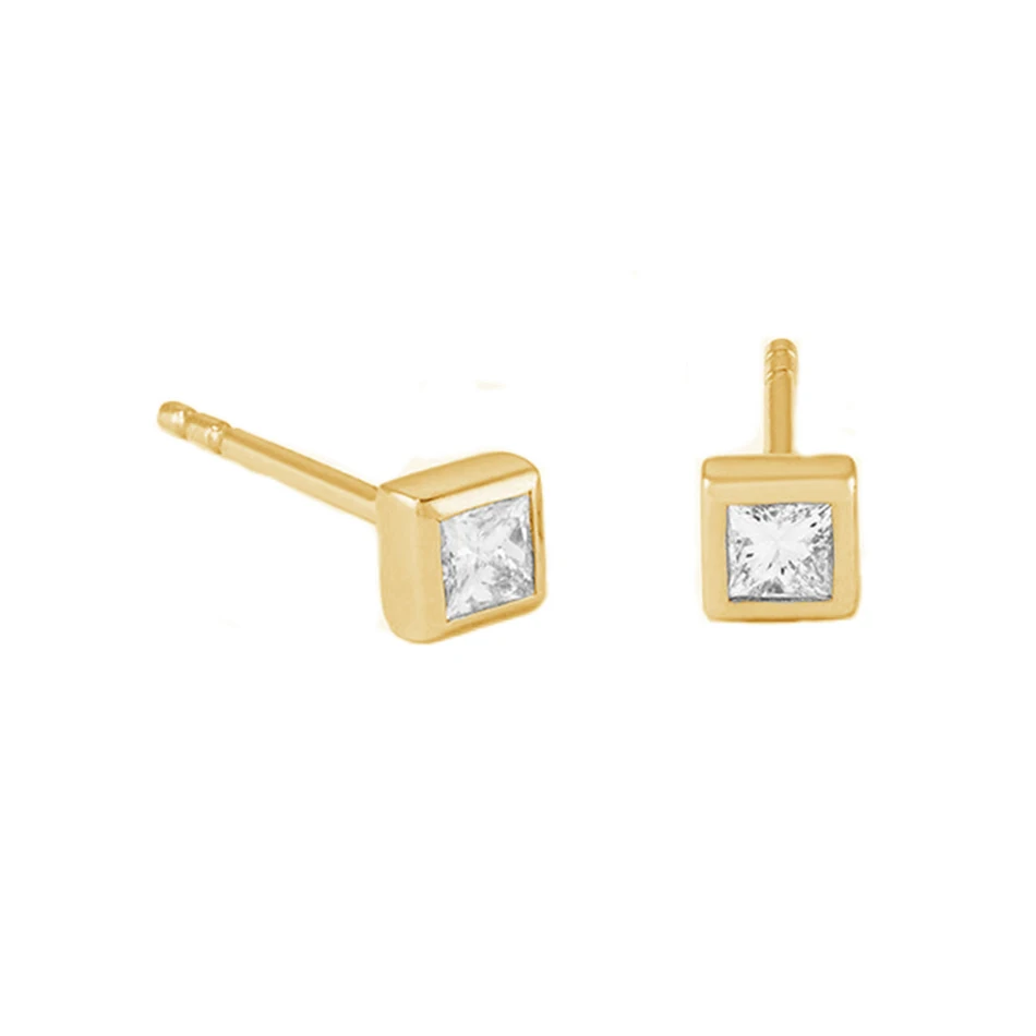 

925 sterling silver jewelry wholesaler simple stud earrings 18k gold plated high quality square diamond studs