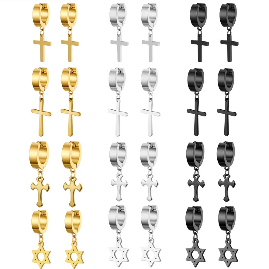 Cross Titanium Steel Stainless Pendant Earring Men and Women Cool Trend Piercing Punk Cold Wind Earrings