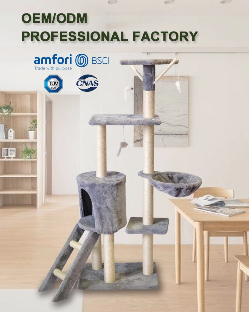 

Fast Delivery Scratching Post Tower Pet Playing Furniture House Cat climber tree, Beiges,gray,brown,or customized.