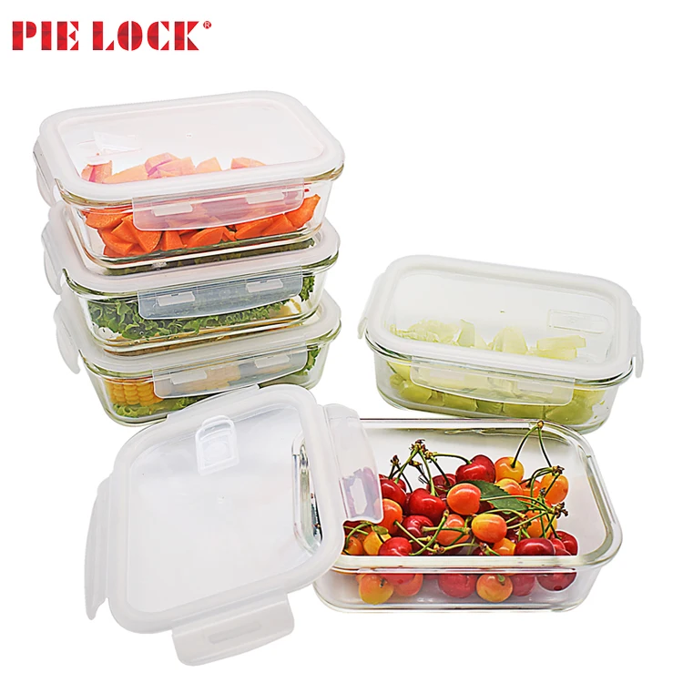 Pielock Hot Sale 5 Pack 36oz Food Container Set Glass Crisper Storage ...