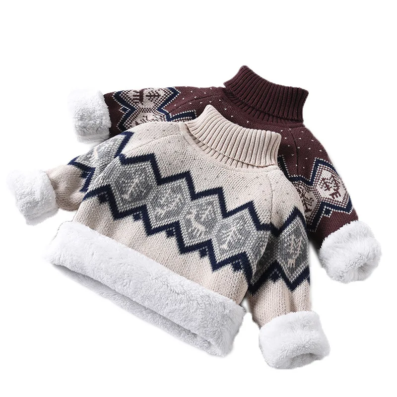 

Boys and girls plus velvet thick winter high-neck cotton sweater baby baby knitted bottoming shirt