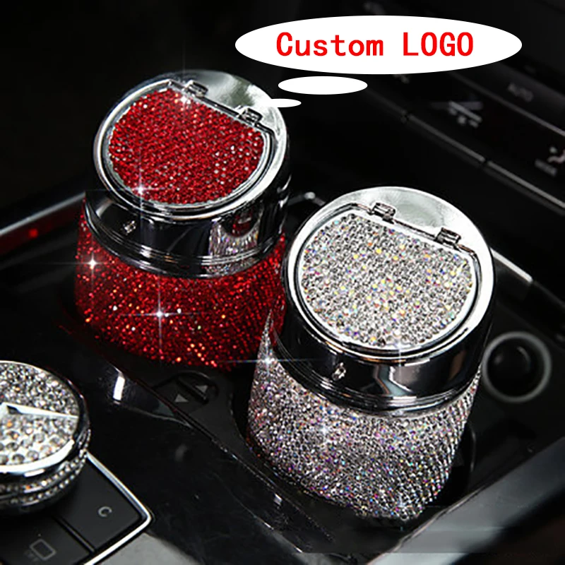 

Luxury Diamond Crystal Ash cup Car ashtray Holder Metal Rhinestone Auto Ashtrays Auto Supplies Custom logo small ashtray, Multi color