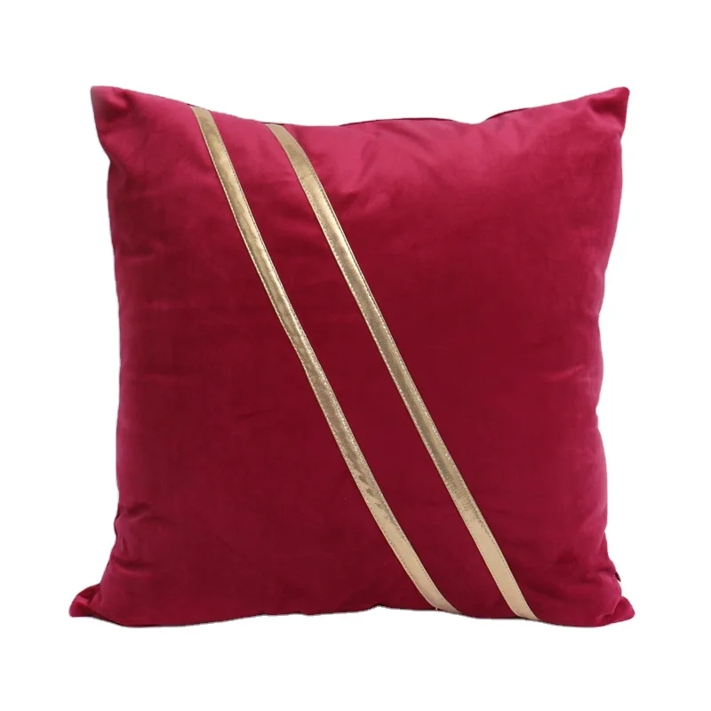 

dark red velvet with gold PU cushion cover for home office car decoration