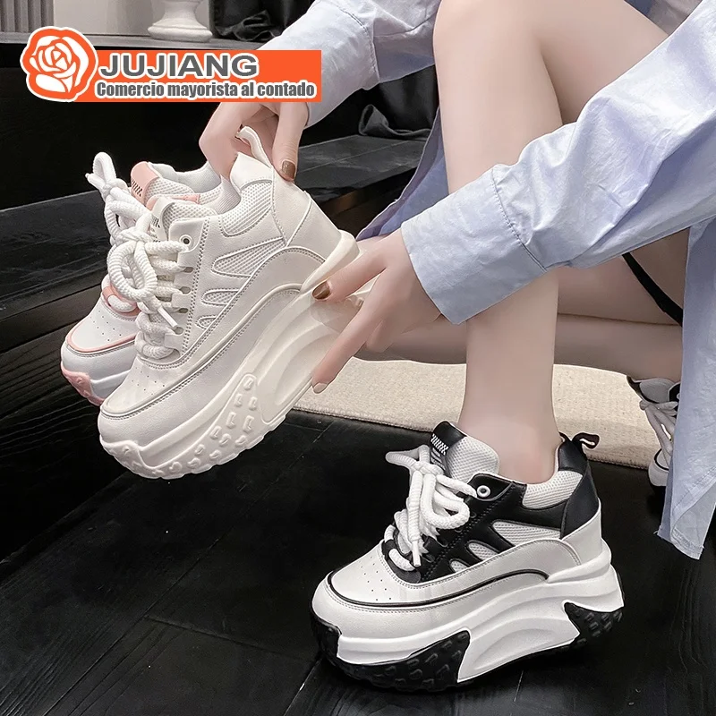 

Autumn Fashion Chunky Sneakers for Women Rubber and Mesh Insole Creepers Platform Wedges Basket Style with Thick Sole