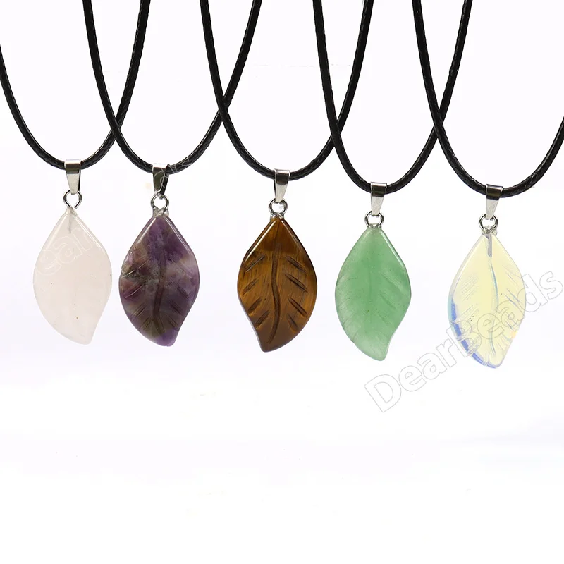 Natural Carved Leaf Crystals Pendant and Charm Leaves Stone Gemstone Pendants Charms for NECKLACES Jewelry Making