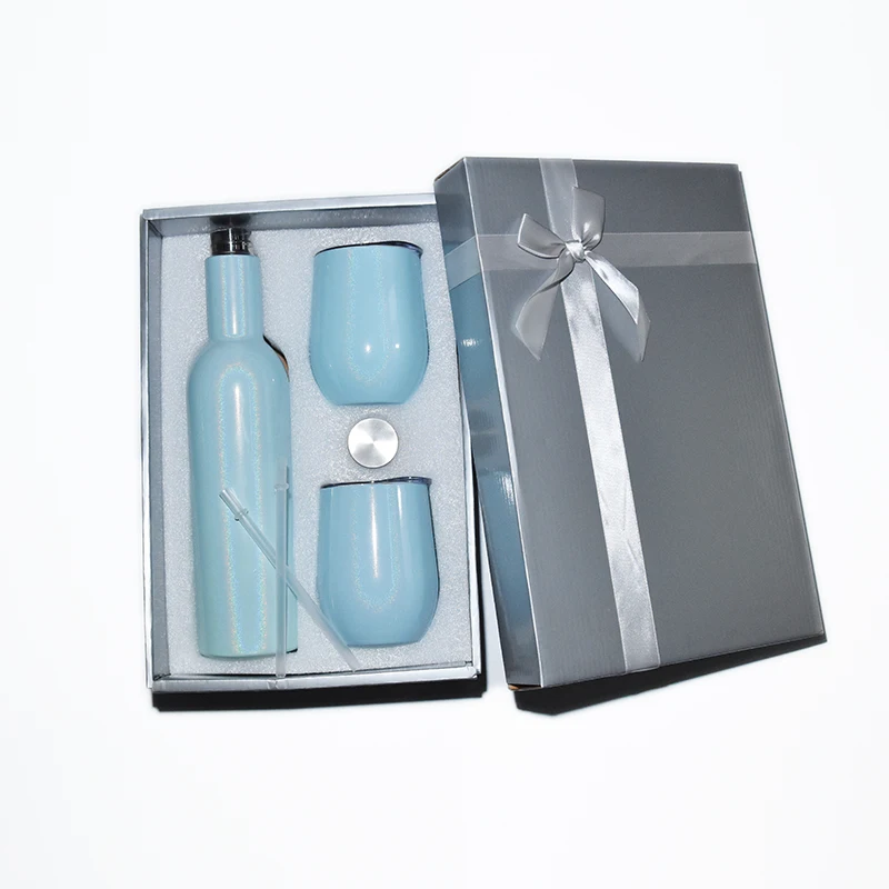

Gift Set 750ML Shimmer Glitter Double Wall 304 Stainless Steel Wine Bottle Insulated Wine Tumbler Set