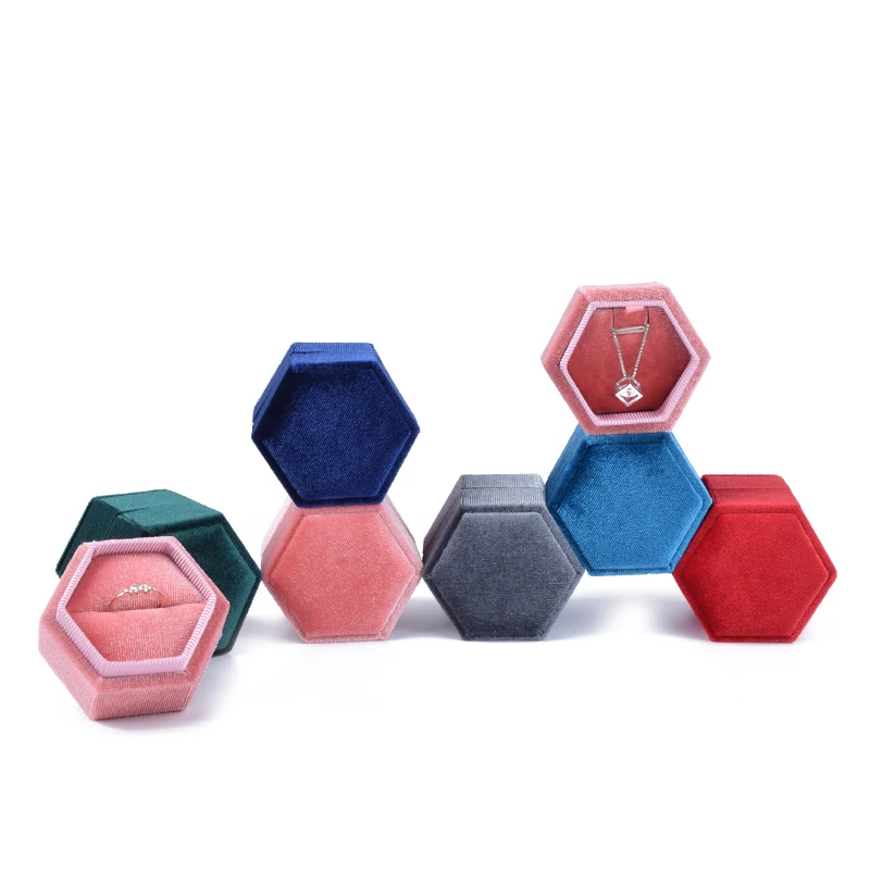 korea velour best welcome fashion best quality velvet hexagon jewelry packaging box