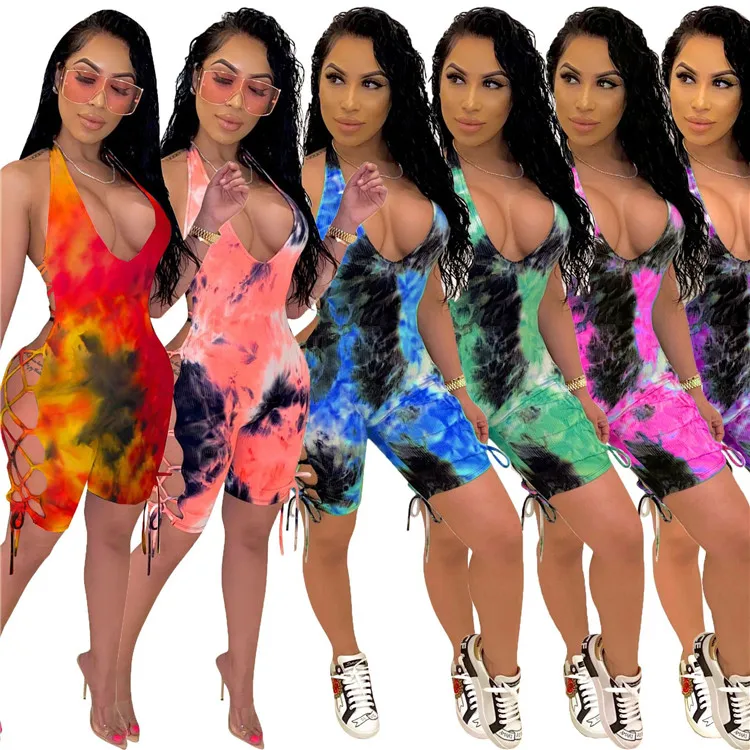 

fashion tie dye backless women rompers short 2020 womens bodycon jumpsuits, Picture shown