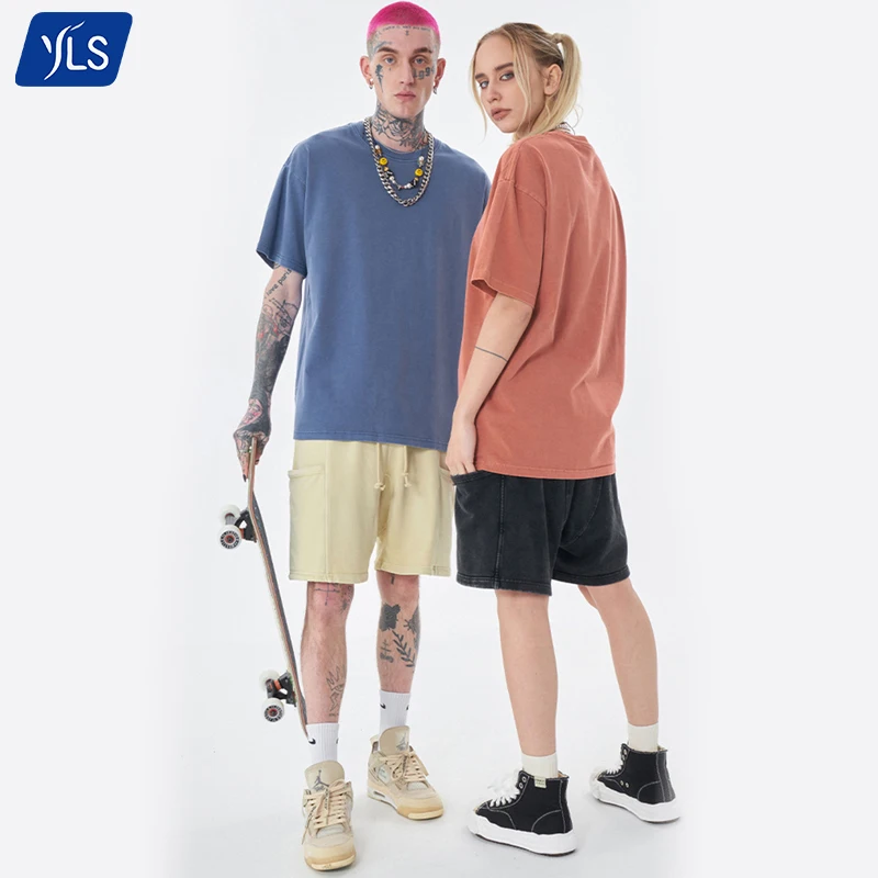YLS 285 g 10 oz OEM Wholesale T Shirt Oversize Men Custom Logo Printing 100% Cotton Vintage T Shirt Mens Plain Tshirt