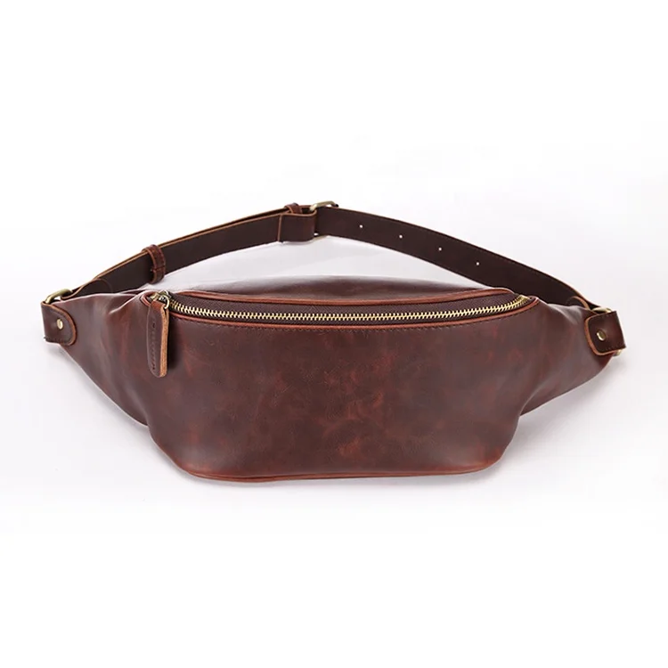 

2021 Hot PU Leather Men Cross-Body Hiking Waist Bag Retro Brown Outdoor Travel Chest Bag in Stock, Black / brown